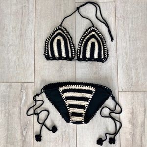 Bikini FULL set- black and tan stripe crochet